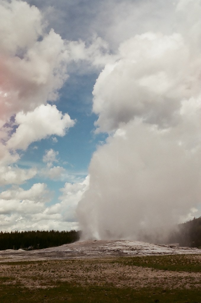 cramped up road trip yellowstone old faithful geyser