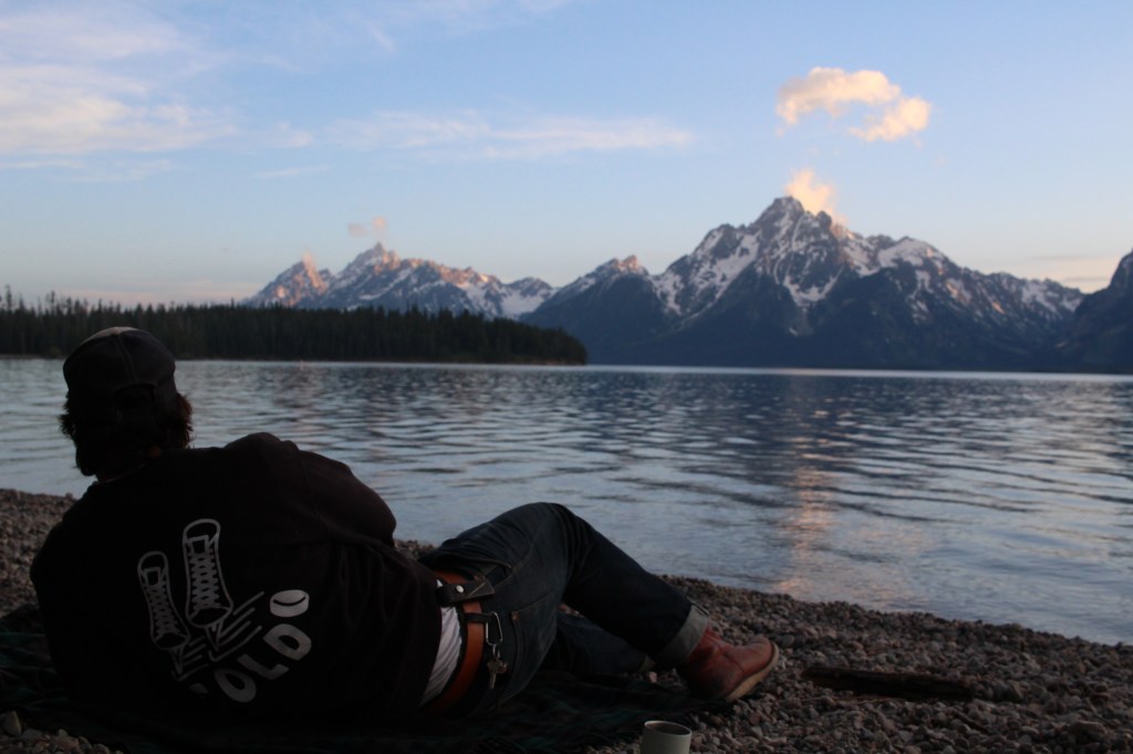 cramped up road trip grand tetons lake sunset